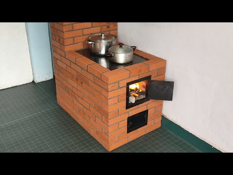 How to make a beautiful and effective wood stove from red bricks