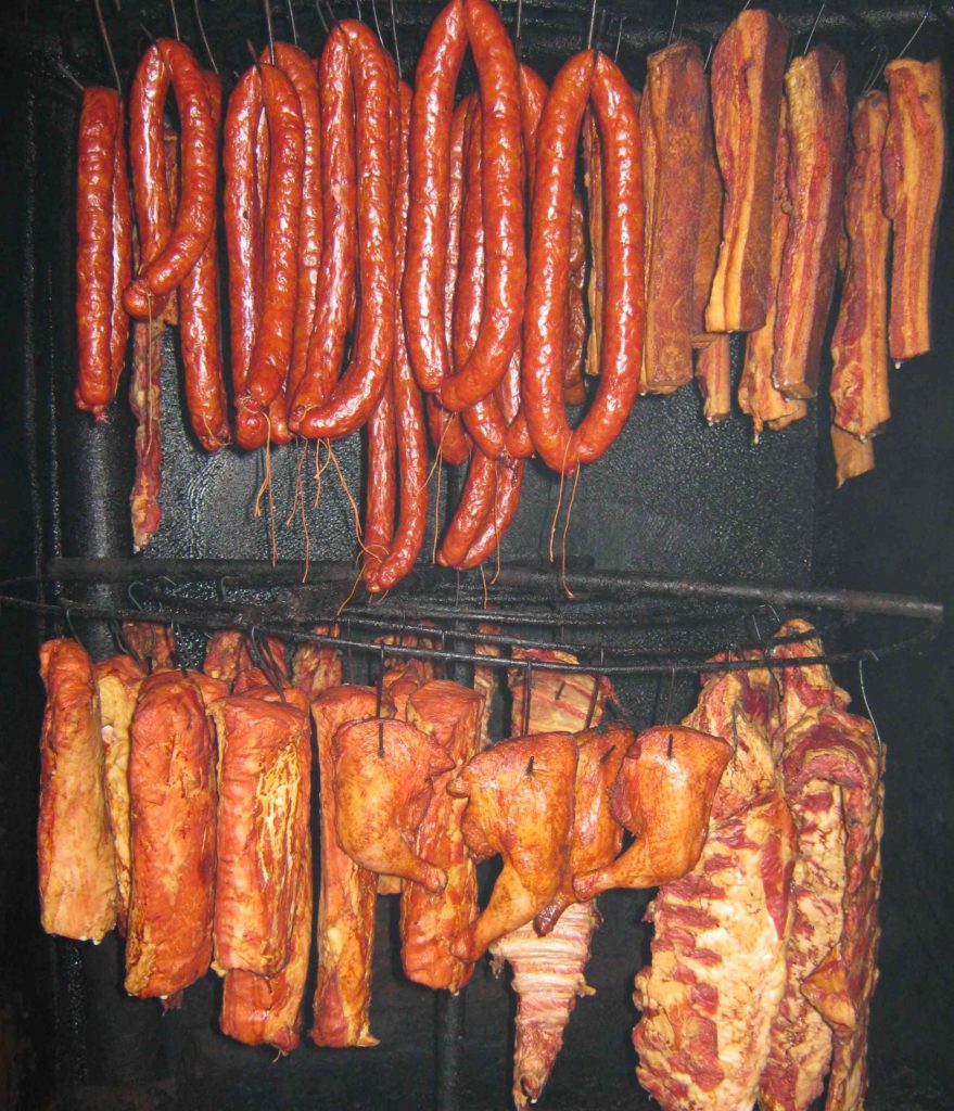 Meat in a smokehouse